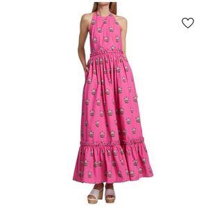 RHODE Salena Maxi Dress in Marigold Flower Hot Pink Women’s SIZE Small